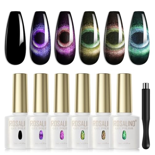 ROSALIND 6 Colors Cat Eye Gel Nail Polish, Magentic Gel Polish with Magnet - color: 9D Cat Eye