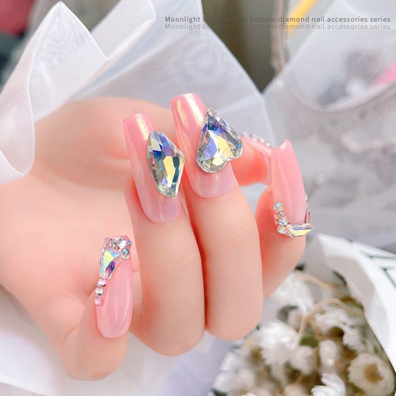 48 Pcs Big Mix Sizes Different Shape Nail Rhinestones 12 Styles 3D Glass Crystals Diamonds Love Distorts Heart Super Shiny Charms Gems Stones DIY Nail Art Decoration Craft Jewelry (Moonlight) - color: Moonlight