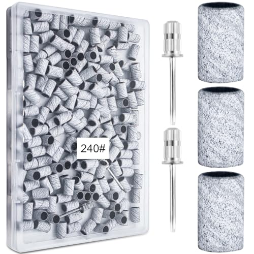 200Pcs Nails Sanding Band, 240 Grit Zebra Sanding Band Fine Grit Sanding Bands with 3/32” Nail Sanding Bit for Natural, Gel Nail, Sand Band 240Grit Set Great for Manicure & Pedicure - size: 240-W