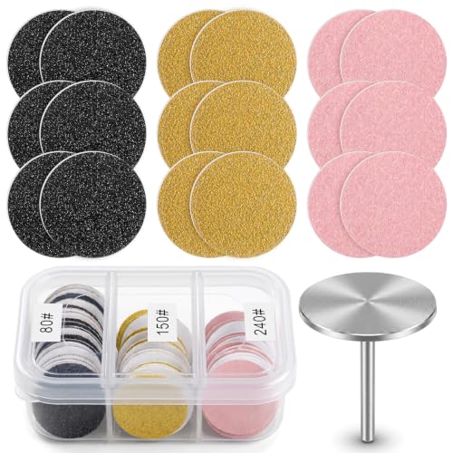 61Pcs Sanding Paper Discs with Metal Nail Drill Bit 25mm Replacement Sandpaper Disk Foot Sanding Discs Bits Foot File for Manicure Pedicure Electric Remover Dead Skin Callus(#80#150#240 Grit) - style: Black+Yellow+Pink