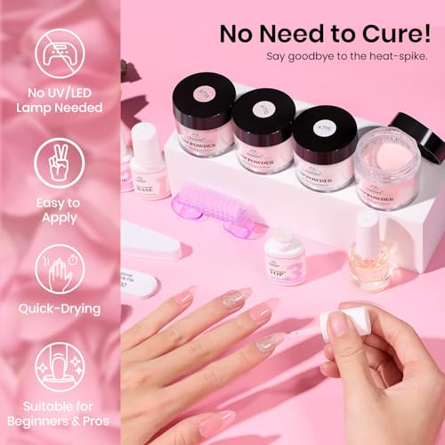 Beetles Dip Powder Nail Kit, 4 Colors Nude White Pink Glitter - color: 0-0-Blush Champagne