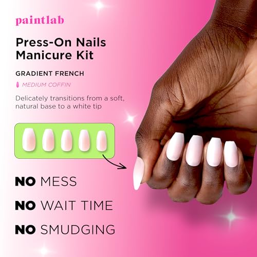 PaintLab Gradient French Press On Nails, Medium Coffin, 24pcs Nail Kit - color: Gradient French