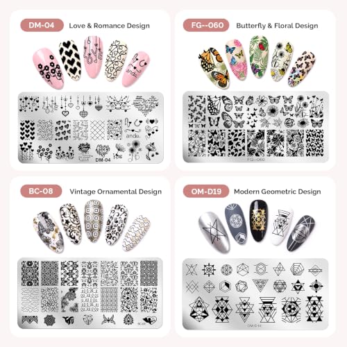 MelodySusie Nail Stamping Plates Set 3, Reusable Nail Art Plates, 8PCS - color: Silver