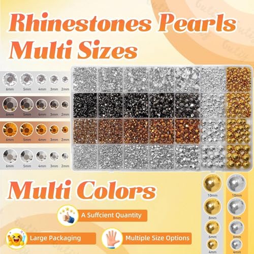 14000Pcs Gold Silver Flatback Rhinestones and Pearls for Bedazzling Kit - color: S4