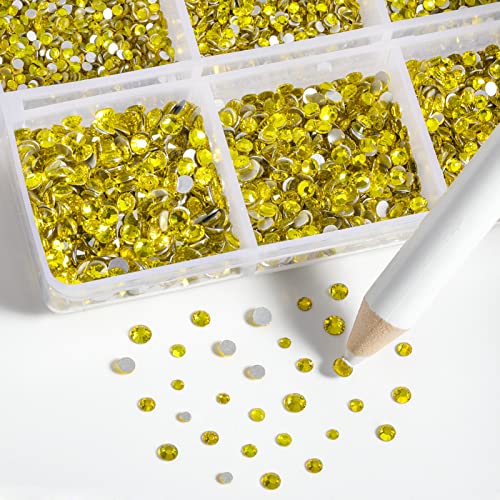 Beadsland Flatback Rhinestones, Lemon Yellow, 7200pcs Mixed 6 Sizes - color: Lemon Yellow