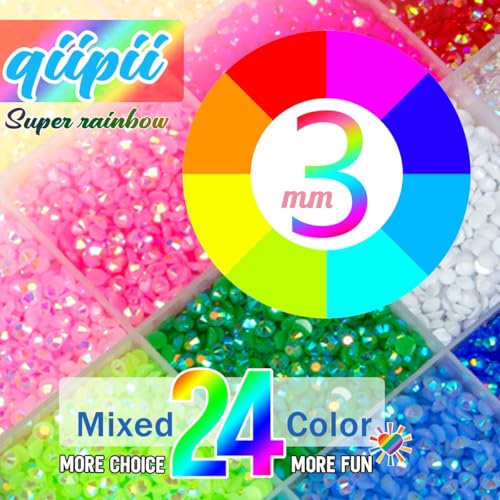 qiipii 24 Color Bedazzler Kit Full Grids 3mm Resin Bedazzled Rhinestones - color: Jelly Ab Rhinestones, size: 3mm