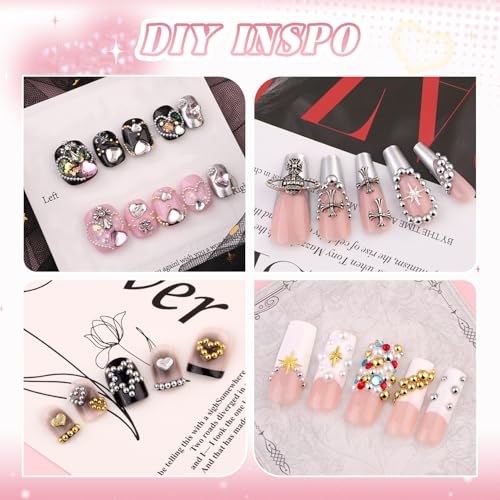 1-3MM Small Nail Beads and Flatback Pearls for Nails Silver Gold Charms - color: 11 Small Nail Beads and Pearls (Gold and Silver)