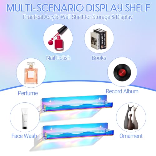 15" Nail Polish Wall Rack 6 Pack, Wall Mounted Organizer Holds 66+ Bottles - color: Iridescent