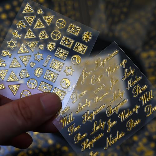 30 Sheets Gold Nail Art Stickersl, 3D Self-Adhesive Nail Decals - color: Gold-b