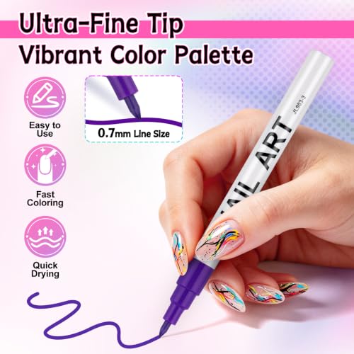 12 Colors Nail Art Pens Set, TOROKOM Nail Art Markers 3D Nail Polish Pens - color: 12 Color-A