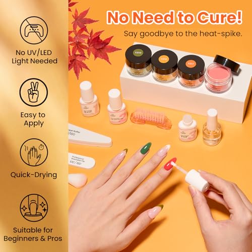 Beetles Fall Dip Powder Nail Kit, 6 Colors Burgundy Orang Red Green Yellow - color: 6 Colors x 10g Kit | Autumn Depth Palette