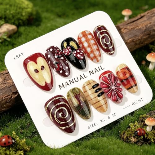 30pcs Fall Fake Nails Autumn Mushroom Fruit Press on Acrylic Nails - color: Halloween Press on Nails 23