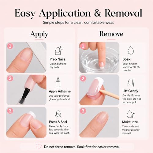Beetles French Tips Press On Nails - Short Square 150 Pcs - color: 01 - Pink French - S