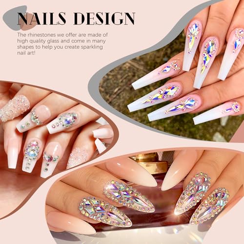2680Pcs AB Glass Nail Rhinestones 120Pcs Multi Shapes Flatback Nail Gems + 2560Pcs 1.5-4mm Round Crystal, Manicure Nail Charms Diamond Gemstones for Acrylic Nails Decoration - color: 12 AB Crystal, size: 2 pack
