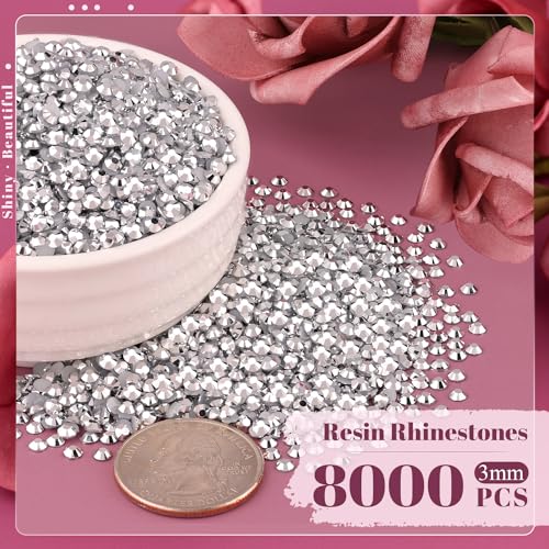 8000PCS 3mm Resin Rhinestones Bulk for Crafting (Silver), Flatback Bedazzling Crystals for Crafts DIY Nail Decoration, Gems Charms for Tumbler Shoes Clothing Fabric with Pickup Pen and Tweezers - color: B03 Resin Rhinestones (Silver), size: 3mm