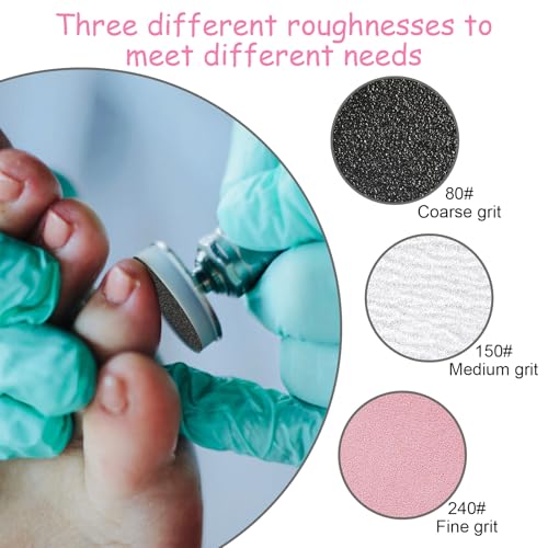 61 Pcs Sanding Paper Discs with Metal Nail Drill Bit 25mm Replacement Sandpaper Disk Foot Sanding Discs Bits Foot File for Manicure Pedicure Electric Remover Dead Skin Callus (#80#150#240 Grit) - style: Black+White+Pink