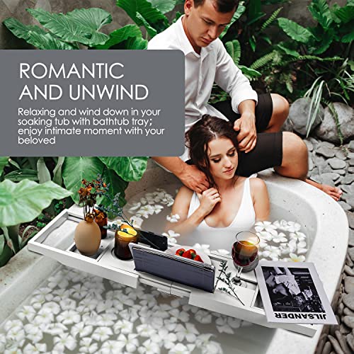 Foldable Bathtub Tray Caddy with Soap Dish Adjustable 29.5-43''White - color: White
