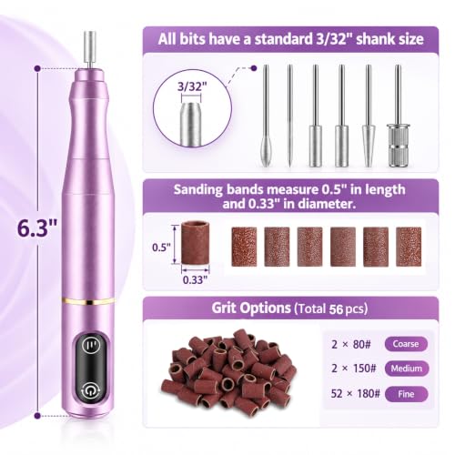 TUOBEO Cordless Nail Drill Electric Nail File Kit, Rechargeable Efile Set - color: Purple