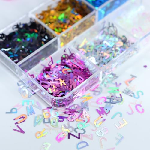 Holographic Letter Number Glitter Flakes Alphabet Nail Sequins 6 Grids - color: Style05