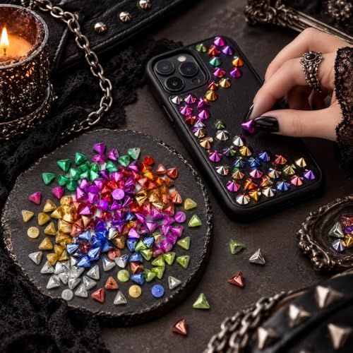 2 Boxes 24 Grids Punk Nail Charms Bottomed Pointed Cone Nail Rhinestones - color: Green