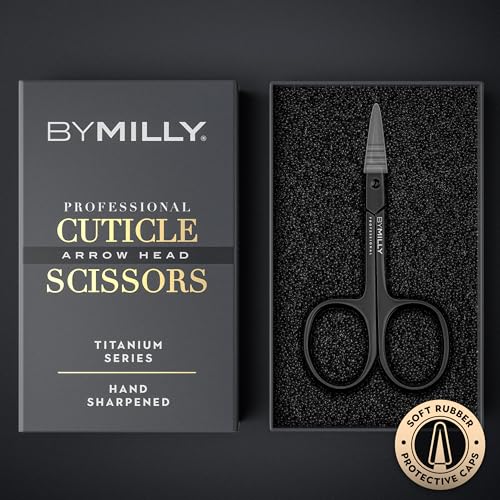 Cuticle Scissors, Curved Blades, Titanium Black, High Carbon Stainless Steel, Hand Sharpened (Arrow Head, Titanium Black) - color: Titanium Black
