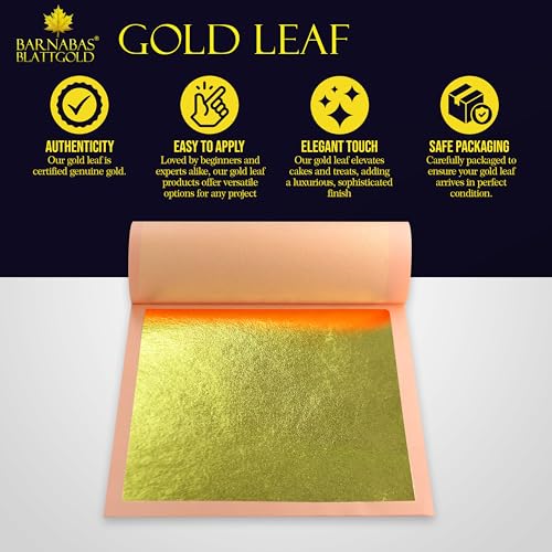 Barnabas 24K Real Gold Leaf Sheets for Crafts - 10-Loose Sheet 3.1inch - color: 24K