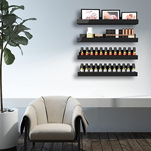 4 Pack 15 Inch Black Acrylic Floating Wall Shelves, Kids Bookshelf - color: 15in-black