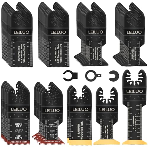 LEILUO 50Pcs Titanium Oscillating Tool Blades, Multitool Saw Blade Set Bag