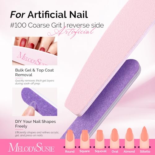 MelodySusie 7Pcs Nail Files 100/180 Grit Emery Boards Pink & Purple - size: 7Pcs Half-moon Shape
