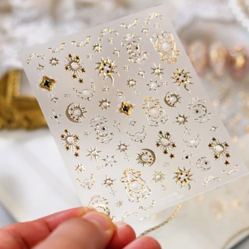 Gold Moon Star Nail Stickers Celestial Self‑Adhesive Nail Art Decals - color: Color-02