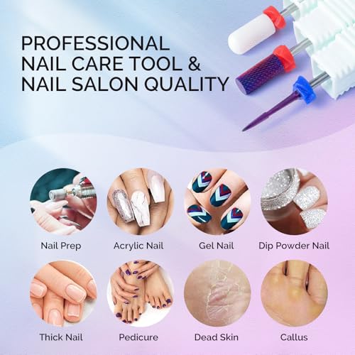 MelodySusie 3Pcs Nail Drill Bits Set, 3/32'' Tungsten Ceramic Bits, Flame Hexagon, Flat Top Small Barrel and Smooth Top Large Barrel Bits, Suitable for Manicure Pedicure Cuticle Gel Acrylic Remover - size: E Set