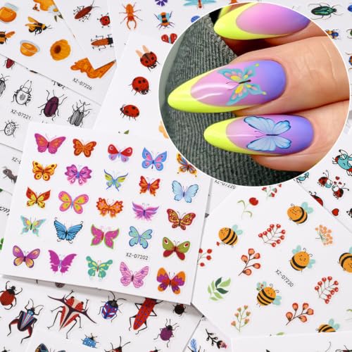 30 Sheets Insect Nail Stickers Fall Flower Butterfly Nail Decals - color: Style-09