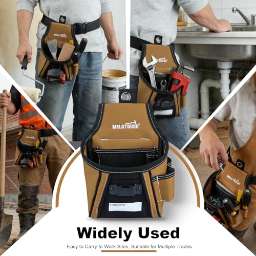 MELOTOUGH Nail and Screw Organizer Bag for Electricians and Carpenters, Tool Belt Pouch with Belt Clip, Heavy Duty Work Fastener Pouch - color: Brown