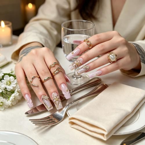 Long Press on Nails Coffin Elegant Acrylic Fake Nails 24pcs - color: style-CL10