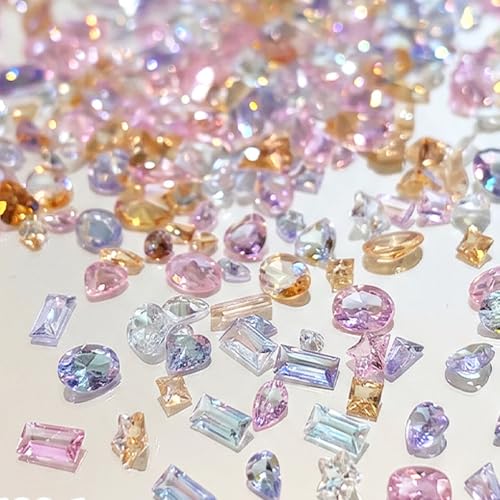 150pcs Shiny Zircon Nail Rhinestones Colorful Zircon Mini Nail Clear Rhinestones Multi Shapes Crystal Nail Gems Multi-Color Flatback Gemstones Nail Accessories Nail Supplies (Multicolor Gem) - color: Multicolor Gem