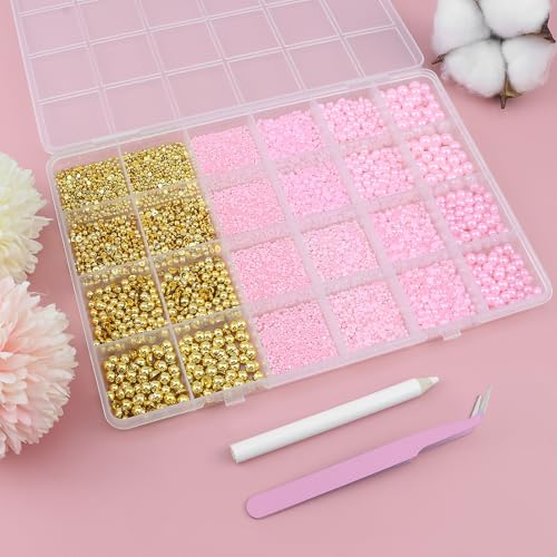 Pink Bedazzling Kit Flatback Pearls Gold Bedazzling Gems for Crafts - color: 09-Colorful