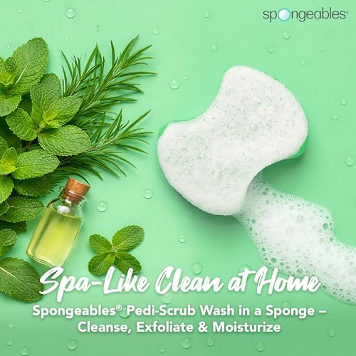 Spongables Pedi Scrub Foot Exfoliating 20+ Wash Sponge, Peppermint and Tea Tree, 3 Count - color: Mint, size: 1 Count (Pack of 3)