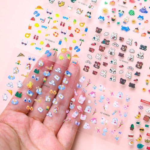 30 Sheets Cute Nail Stickers Cute Nail Art Stickers for Women DIY Manicure Nail Decorations - color: Style-07