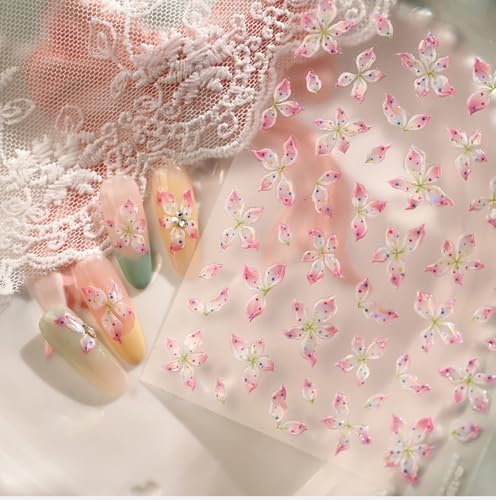 1 Sheet Flower Nail Stickers 5D Embossed Lily Flower Stickers for Nails Hibiscus Nail Decals Tropical Floral Summer Nail Supplies Pink Hawaiian Floral Petals Manicure Decoration Nail Charms for Women - style: summer hibiscus