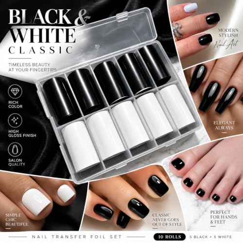 10Pcs Black and White Nail Foil Shining Nail Transfer Foil for Nail Art - color: Black