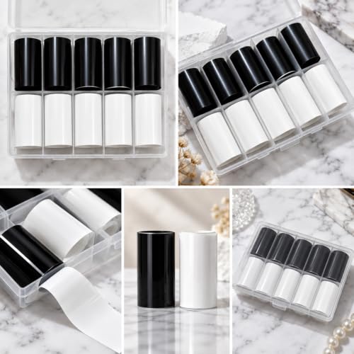 10Pcs Black and White Nail Foil Shining Nail Transfer Foil for Nail Art - color: Black