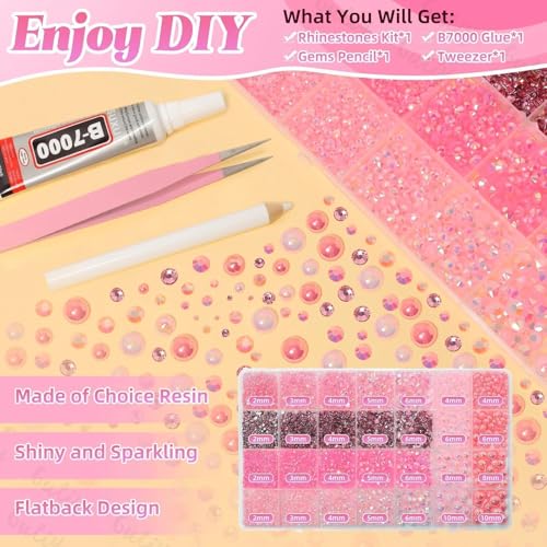 14000Pcs Pink Flatback Rhinestones and Pearls for Bedazzling Kit - color: S1
