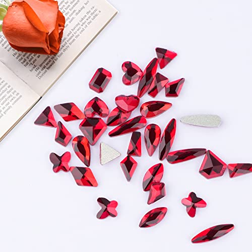 Canvalite 2518Pcs Nail Rhinestones Gems, 12 Styles 3D Glass Red Crystals Charms Shiny Multi Shape Flatback Rhinestones with Gems Picker and Tweezers for DIY Nail Art - color: Red, size: 12 Styles