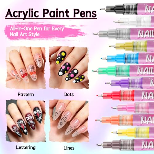 12 Colors Nail Art Pens Set, TOROKOM Nail Art Markers 3D Nail Polish Pens - color: 12 Color-E