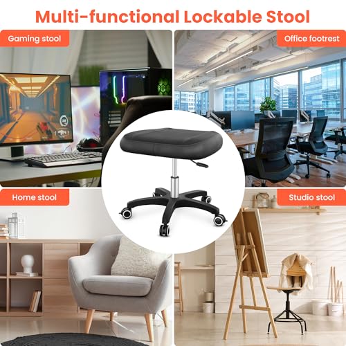 TASALON Adjustable Height Rolling Footrest Stool with Lockable 360° Wheels