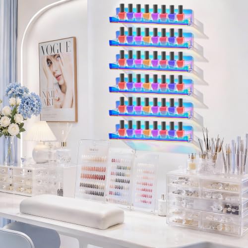 15" Nail Polish Wall Rack 6 Pack, Wall Mounted Organizer Holds 66+ Bottles - color: Iridescent