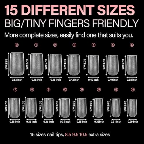 AILLSA Short Square Nail Tips 450PCS Acrylic gel Full Cover Nail Tips