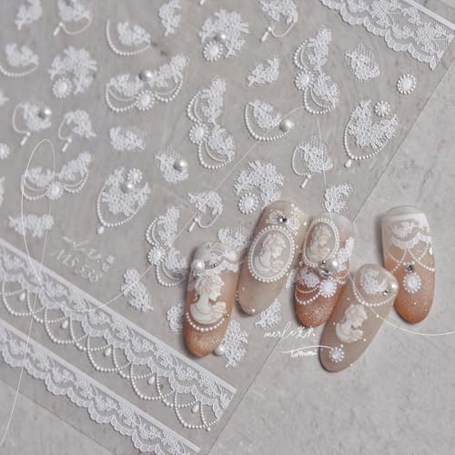 5D Embossed Nail Stickers, Premium Salon-Quality Self-Adhesive 3D Nail Art Decals, Refined Classic Designs for Easy DIY Manicure (Bridal Veil) - color: Bridal Veil