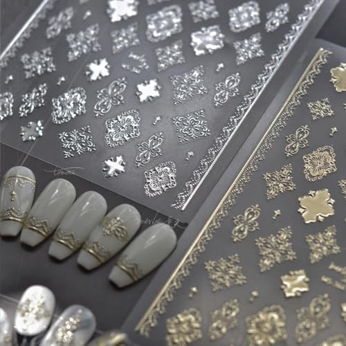 5D Embossed Nail Stickers, Premium Salon-Quality Self-Adhesive 3D Nail Art Decals, Refined Classic Designs for Easy DIY Manicure (Couture Gold) - color: Couture Gold