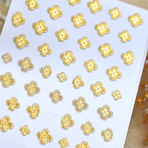 St Patricks Day Shamrock Nail Art Stickers Gold Four-Leaf Clover Nail Decals Charms 3D Self-Adhesive St. Patrick's Day DIY Date Nail Supplies Manicure for Nail Decorations - color: Gold Four-leaf Clover